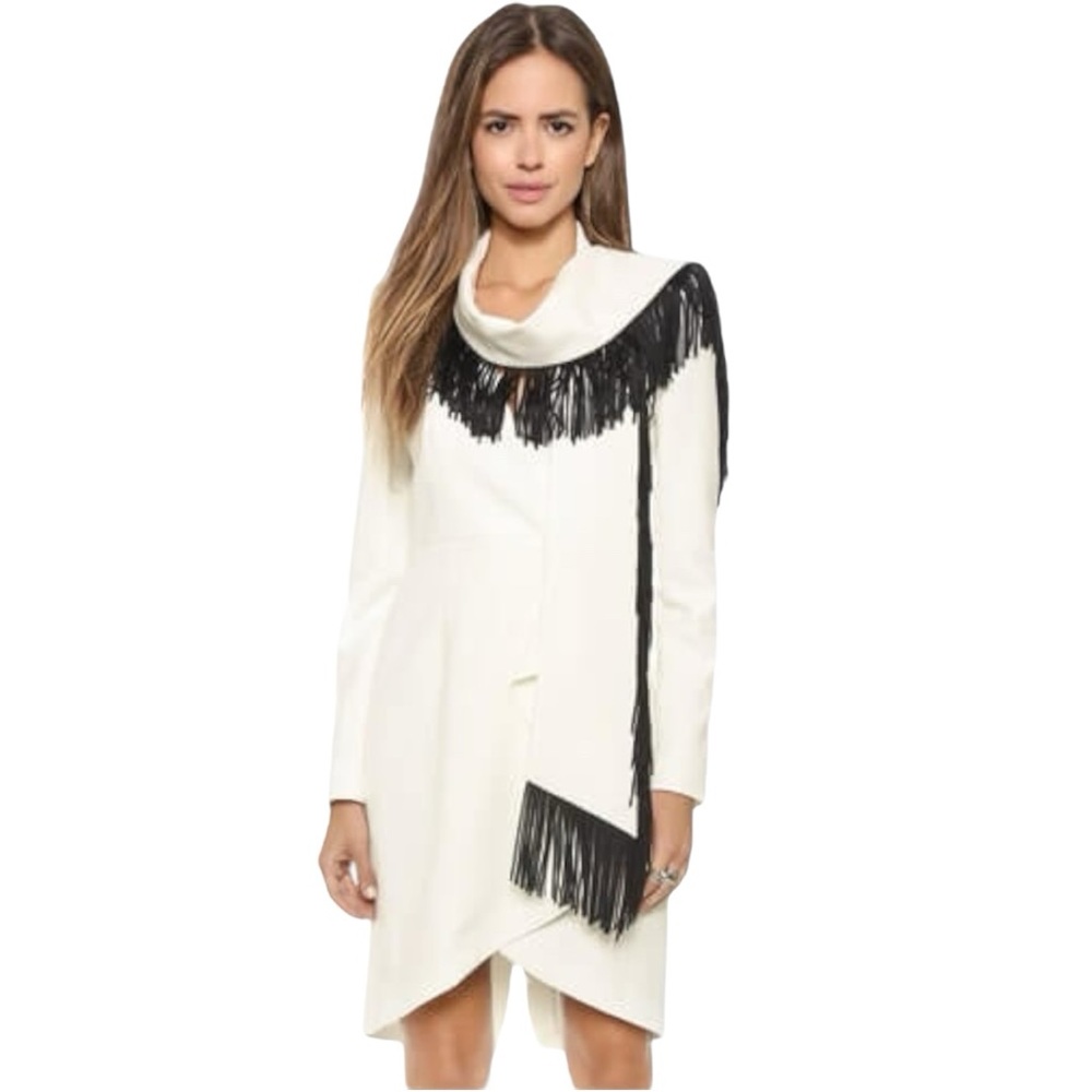 BCBGMaxAzria Black and White Fringe Scarf WRAP DRESS XS